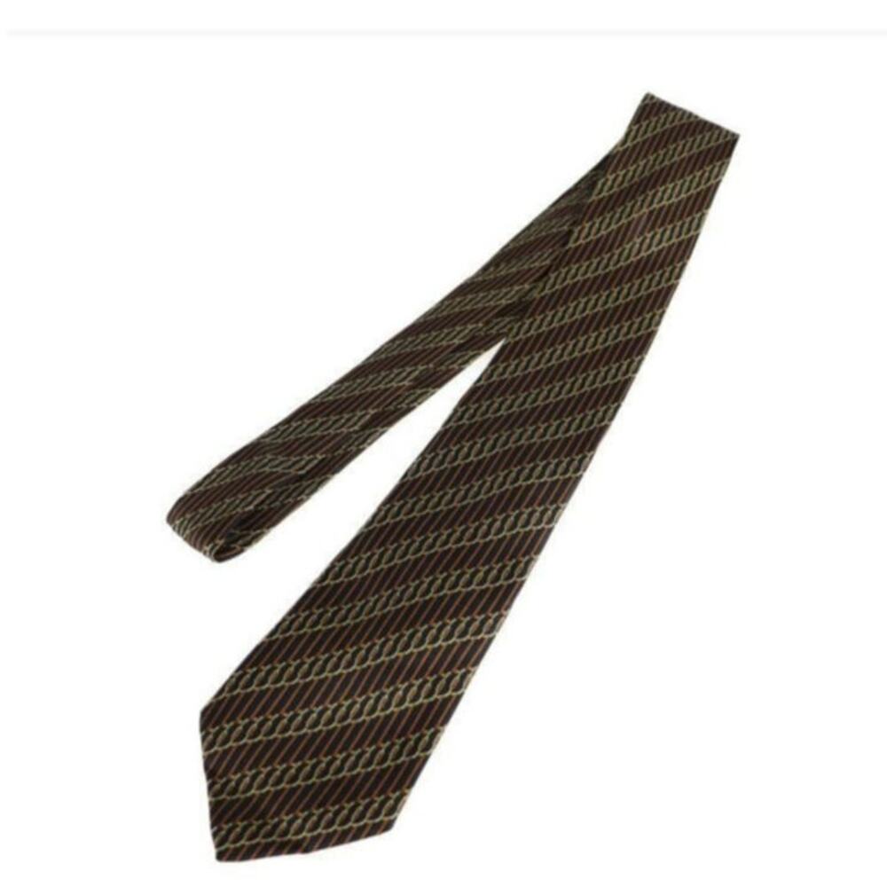 Mens Hermes designer silk tie gold burgandy brown colorway graphic design - Picture 10 of 10